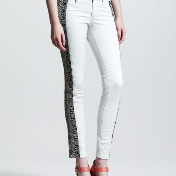 Rag & Bone Split Skinny Off White Black Lace Embroidered Jeans sz 25 W1534O026 - Picture 13 of 14